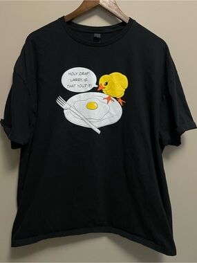 Novelty Black Graphic Tee with Yellow Chick and Egg Men Women 3XL